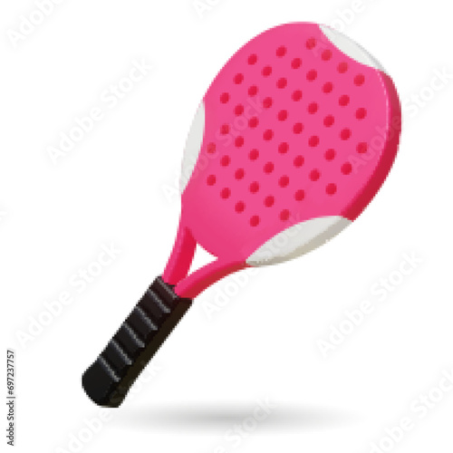 3d realistic pink paddle tennis racket on white background. Vector illustration. Padel tennis racket sport equipment