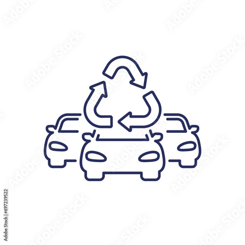 recycling cars line icon on white
