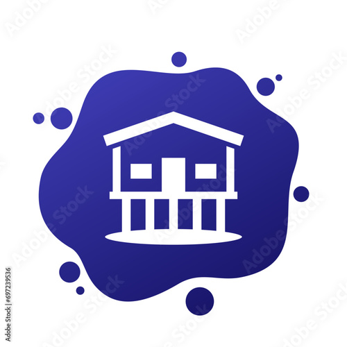 Stilt house vector icon, cabin on stilts