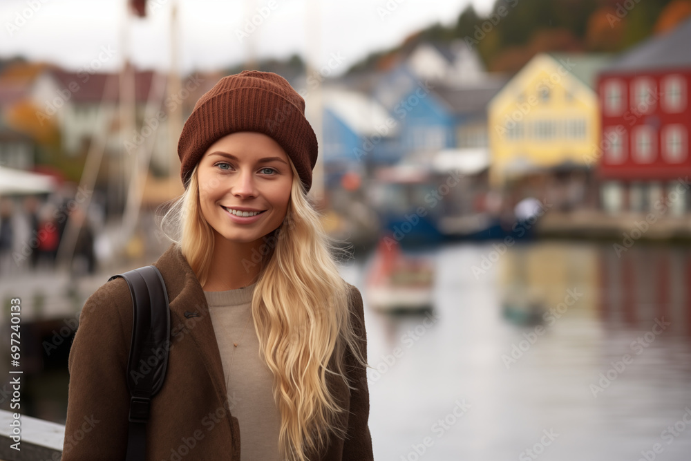Portrait of a Beautiful Swedish Model Woman for a Tourism Campaign Advertisement in a Small Town
Portrait of a Beautiful Swedish Model Woman for a Tourism Campaign Advertisement in a Small Town