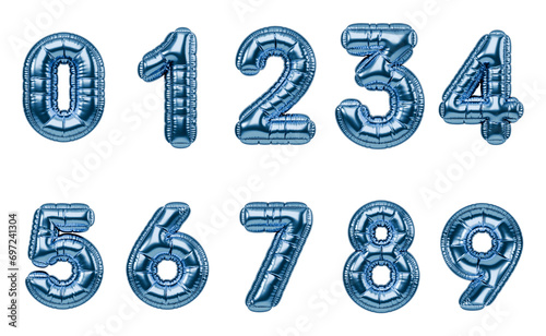3d collection of PNG files with numbers from foil balloons from 0 to 9