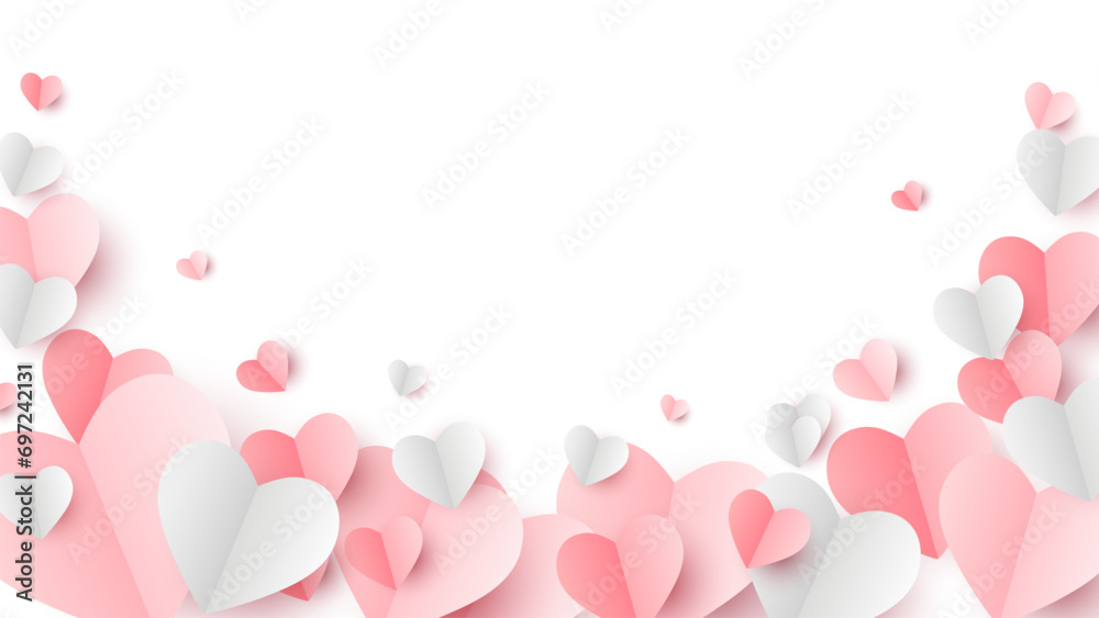 Red, pink and white hearts. Vector illustration. Paper cut decorations for Valentine's day design. Stock royalty free vector illustration. PNG	