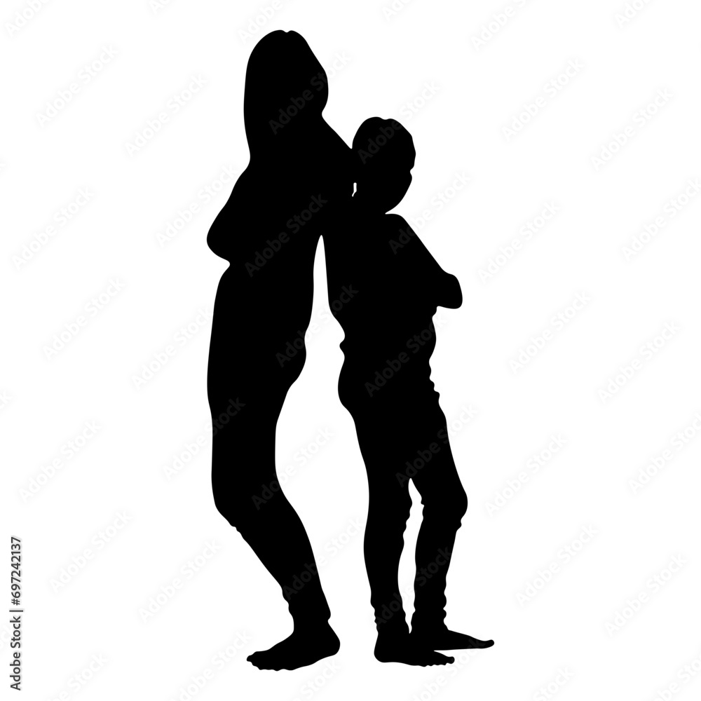 Set of silhouettes of women with children, vector. Mother's day concept.