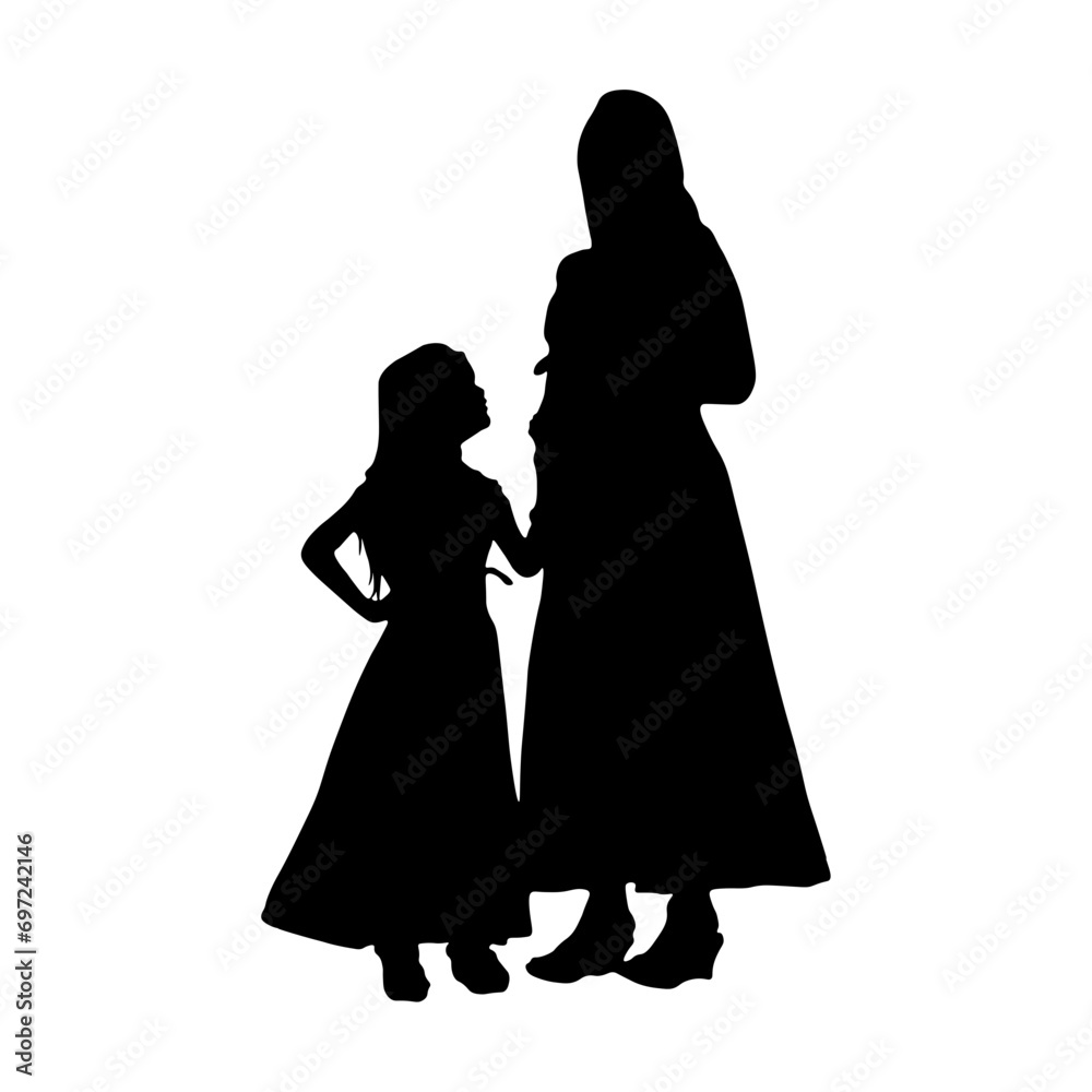 Set of silhouettes of women with children, vector. Mother's day concept.