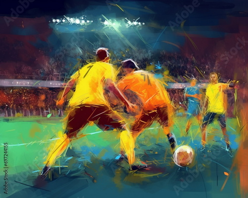 Football match digital painting the image of players