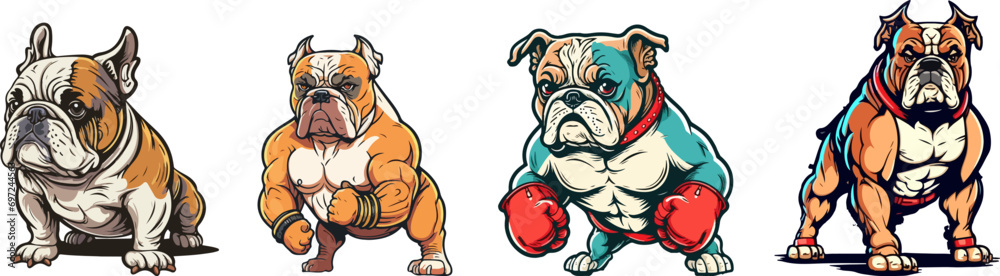 set of angry head mascot of bulldog set of angry head mascot of bulldog