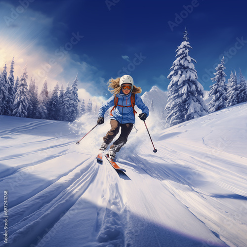 Girl skiing down the hill