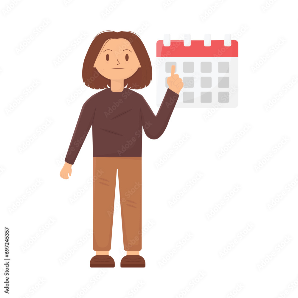 woman pointing at calendar illustration woman pointing at calendar illustration