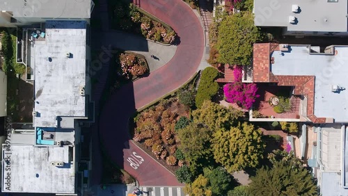 Aerial view of the classical Lombard street in San Francisco, USA. 
