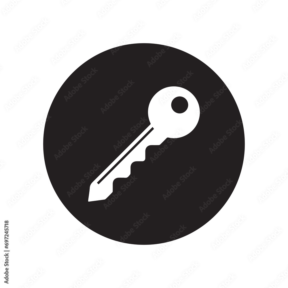 Key icon vector. Key logo design. Key vector icon illustration in circle isolated on white background Key icon vector. Key logo design. Key vector icon illustration in circle isolated on white background