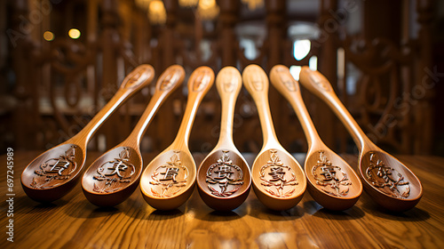 incense sticks in a Buddhist temple, Food ingredients in wooden spoon on wooden background. Flax, pumpkin seed, sunflower seed, sesame and himalayan salt