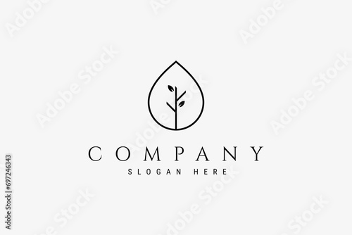 Leaf water drop Logo design with simple minimalist design style