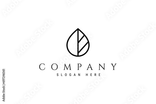 Leaf water drop logo in simple minimalist design style