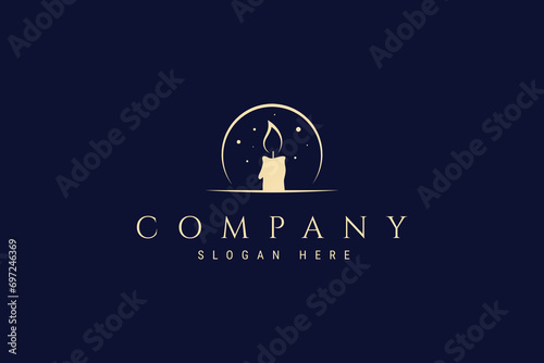 Candle logo with burning flame wick in illustration design