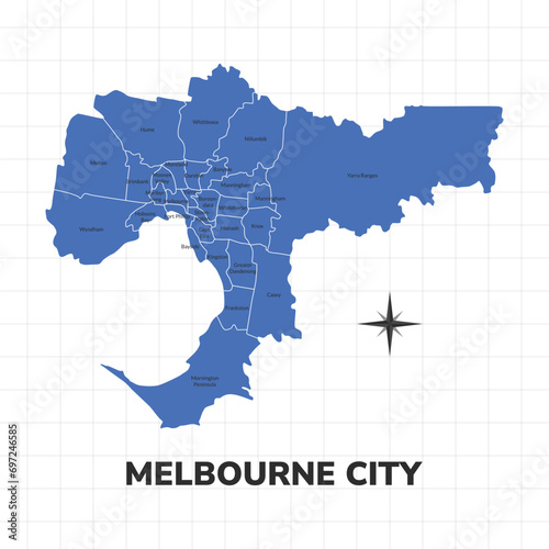 Melbourne City map illustration. Map of the city in Australia