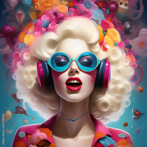 clown with wig and sunglasses Generative AI 