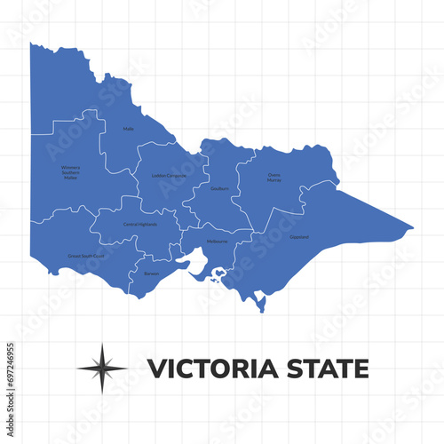 Victoria State map illustration. Map of the state in Australia