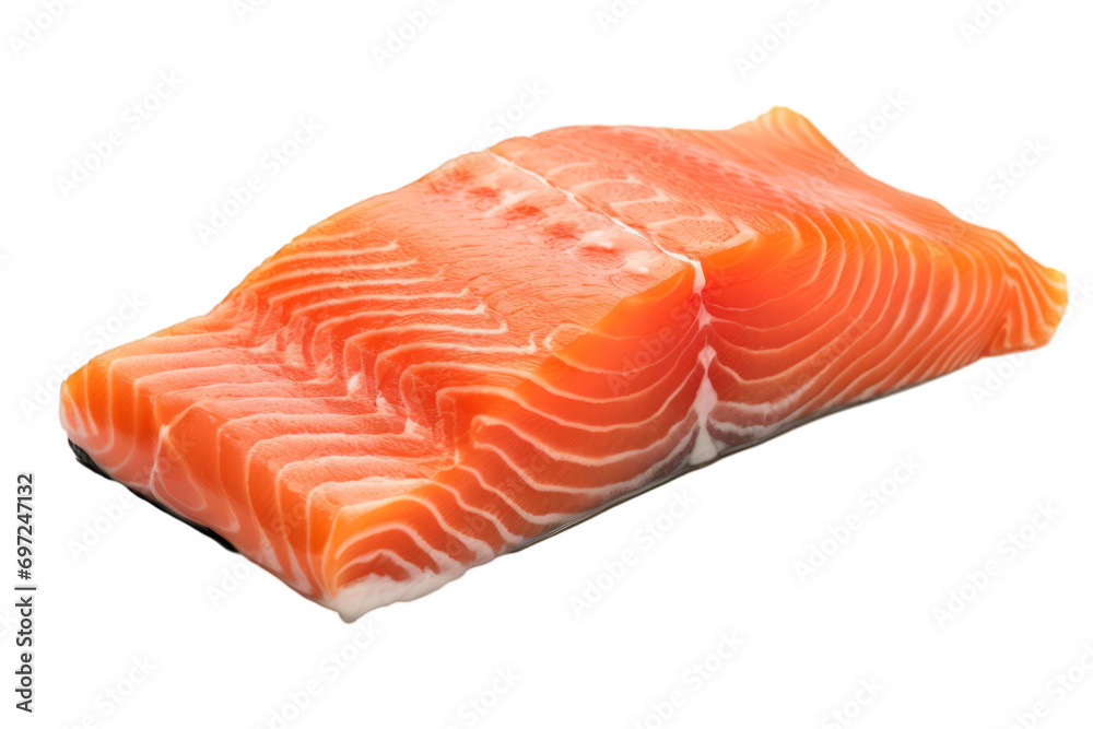 A piece of salmon standing on a white background