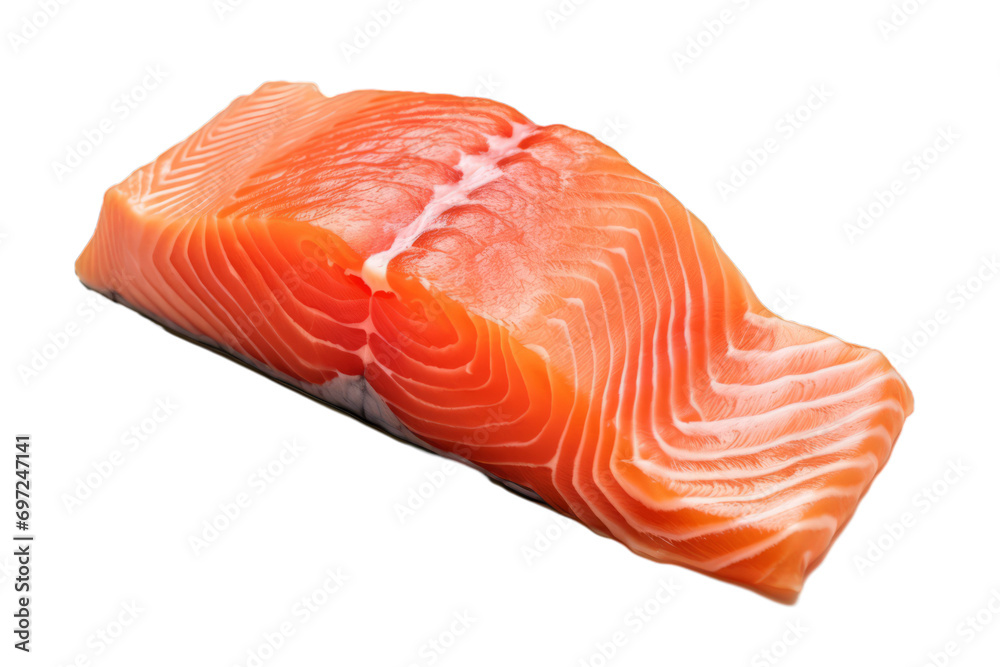 A piece of salmon standing on a white background