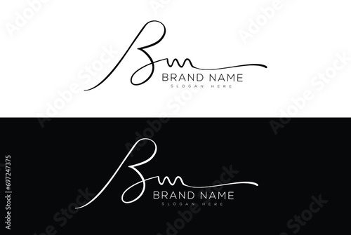 Bm initial handwriting signature logo design 