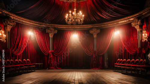 curtains in front of stage with red curtains