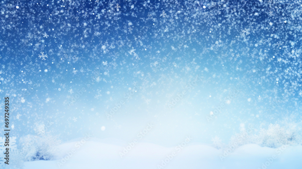 Naklejka premium Blue winter background with snowfall - ai generative