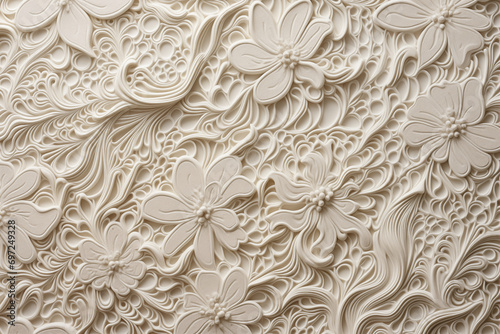a white textured wall tile with white flowers