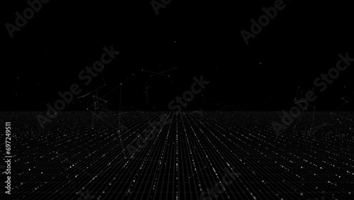Abstract Digital virtual reality futuristic cyber world, sci-fi grid surface, technology background. 4K 3D blockchain, artificial intelligence, AR VR, Cyberspace, internet quantum cloud computing photo