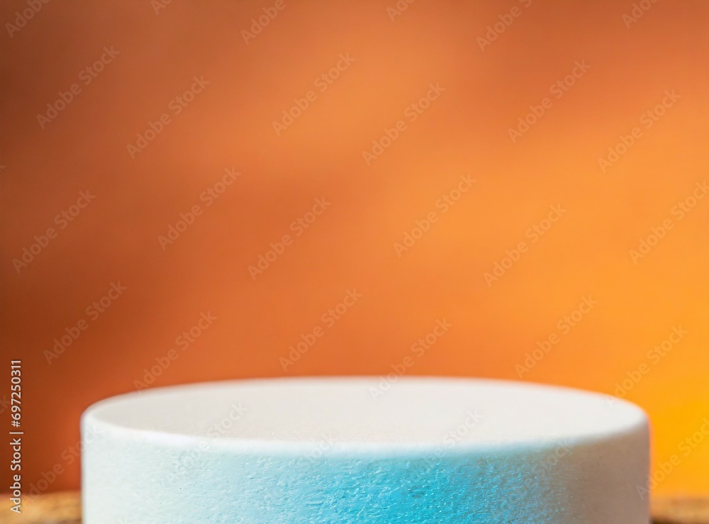 Light blue empty podium with orange wall background. Pastel tones background for product display, with copy space for text, design, logo and/or graphic design. Light blue empty podium with orange wall background. Pastel tones background for product display, with copy space for text, design, logo and/or graphic design.