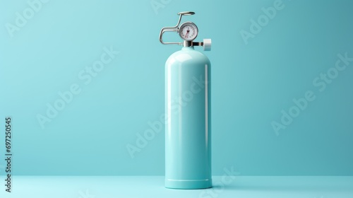 Small portable oxygen cylinder for mobile emphysema patients, also used to treat COPD and asthma. Isolated on white with a clipping path. photo