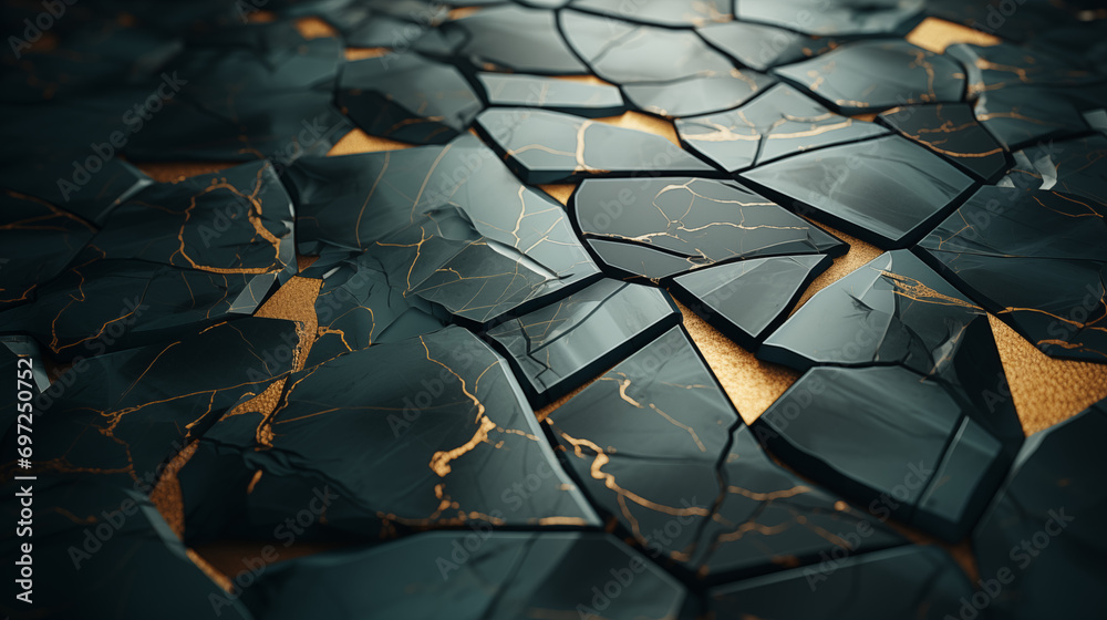 Fototapeta premium Marble background. Dark green background with abstract light green pattern. Marble wall with golden liquid pattern. AI generative