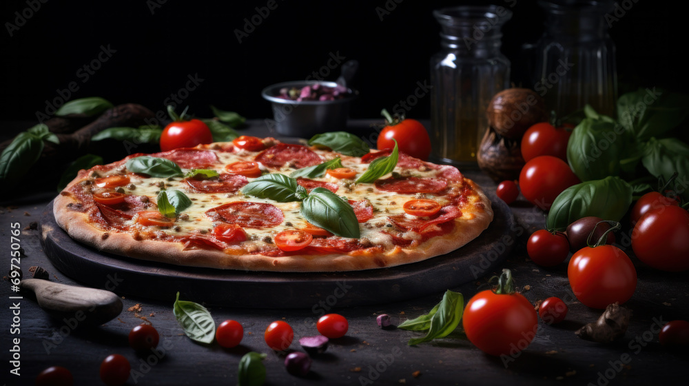 Fresh Homemade Italian Pizza Margherita with buffalo mozzarella and basil