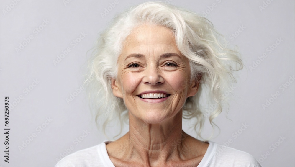 Isolated White Background, Old American Woman Smiling with White Hair and White Teeth, Studio Shot, White Background Isolated White Background, Old American Woman Smiling with White Hair and White Teeth, Studio Shot, White Background