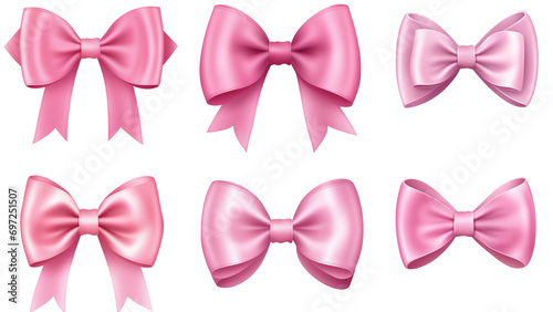 Set of 6 isolated pink ribbons for girls. perfect as a gift or for hair.