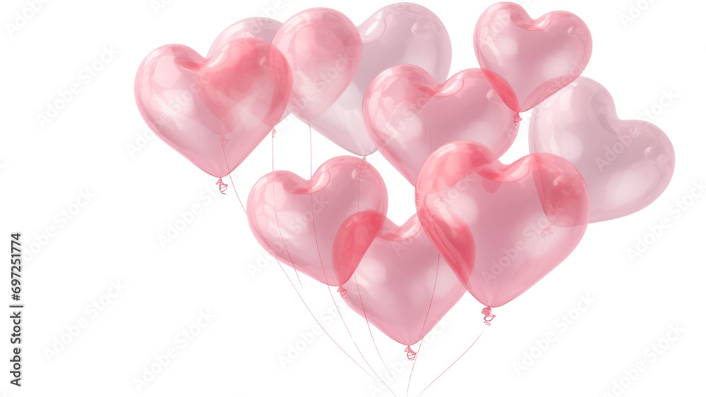 Pink Heart Balloons Floating in the Air for Valentine's Day