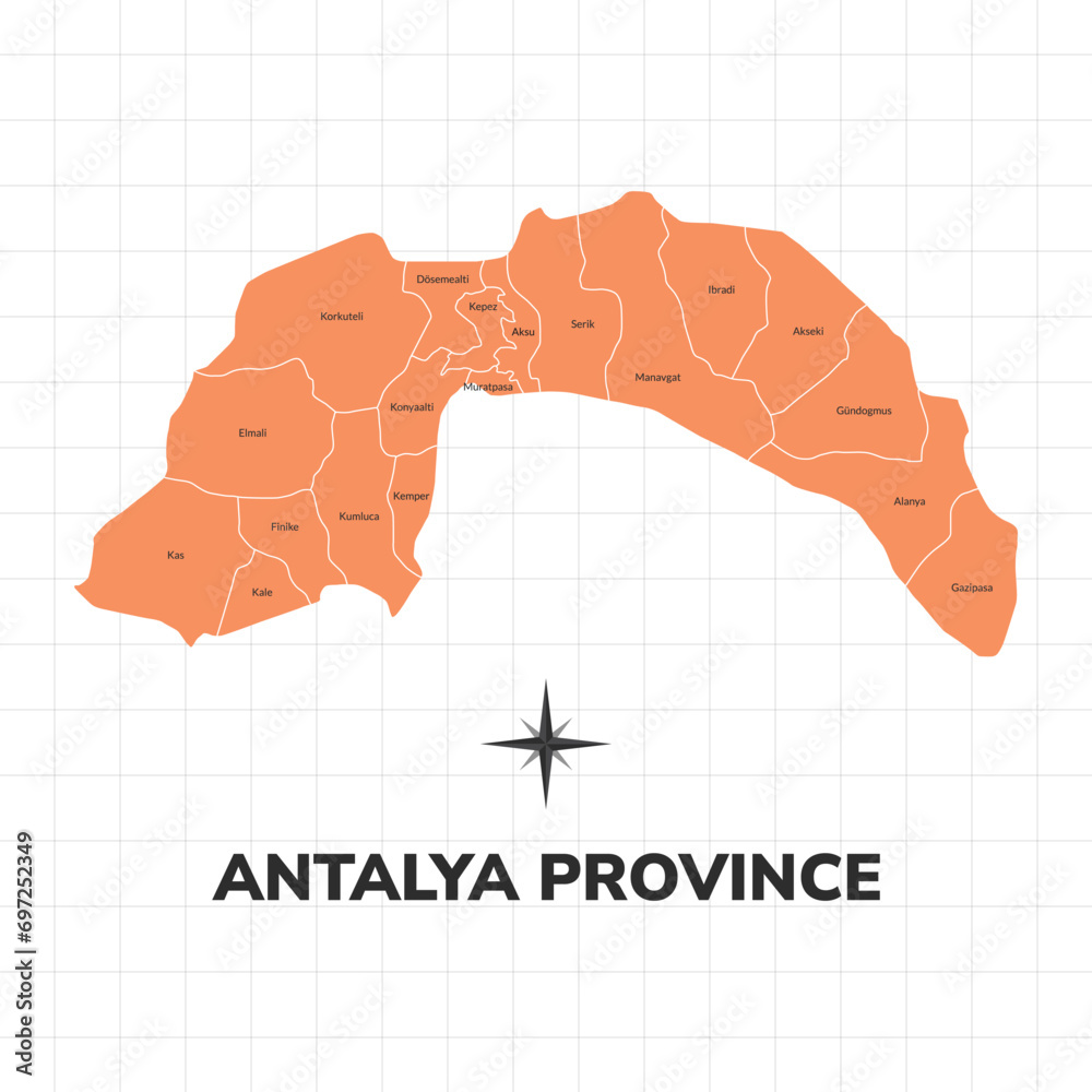 Fototapeta premium Antalya Province map illustration. Map of the province in Turkey