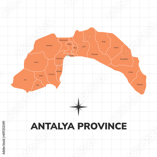 Antalya Province map illustration. Map of the province in Turkey