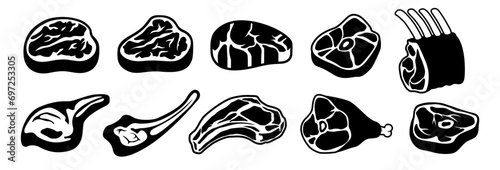 Vector steak or meat icons set. Degrees of steak doneness. Blue, rare, medium, well, well done.