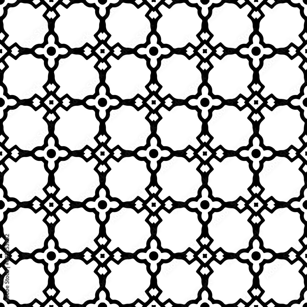 Fototapeta premium Abstract Shapes.Vector Seamless Black and White Pattern.Design element for prints, decoration, cover, textile, digital wallpaper, web background, wrapping paper, clothing, fabric, packaging, cards, ti