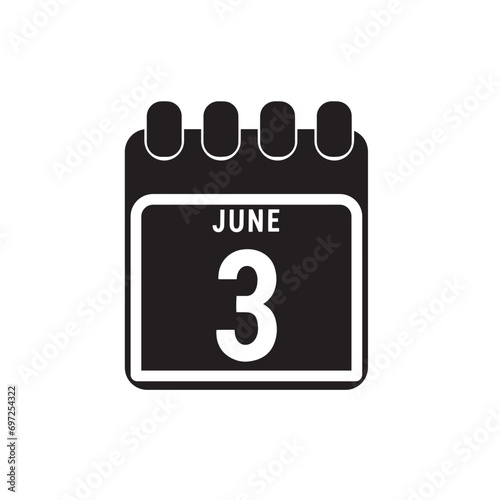 Calendar displaying page of the day 3 (third) of the June - Day 3 of the month. Illustration