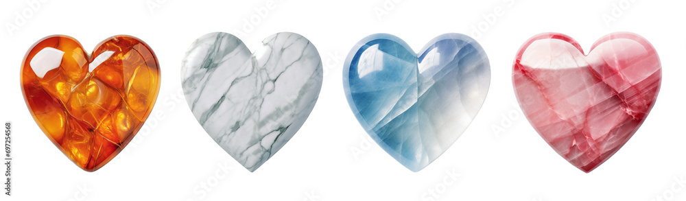 Set of gems stone hearts on transparent background Set of gems stone hearts on transparent background