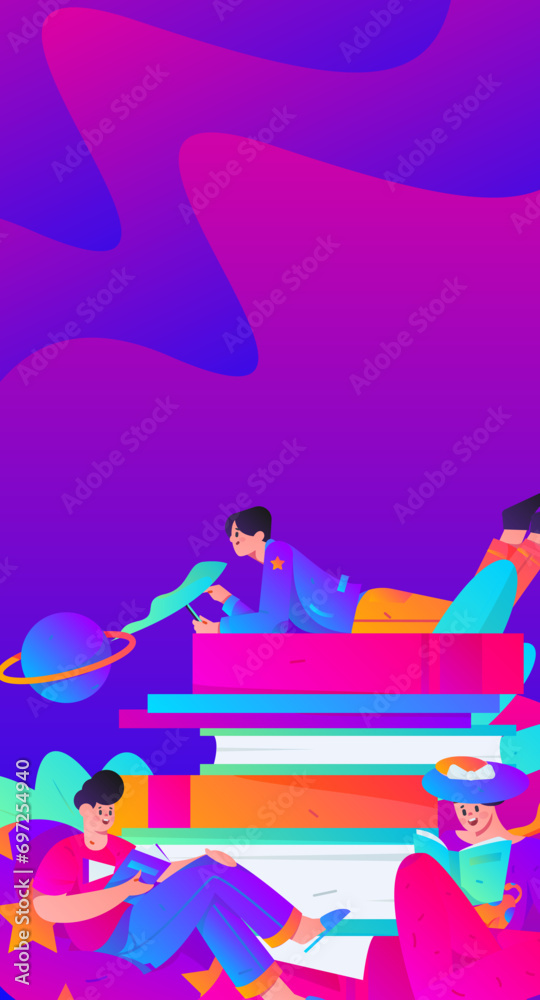 Fototapeta premium Character reading quietly vector concept operation hand drawn illustration 