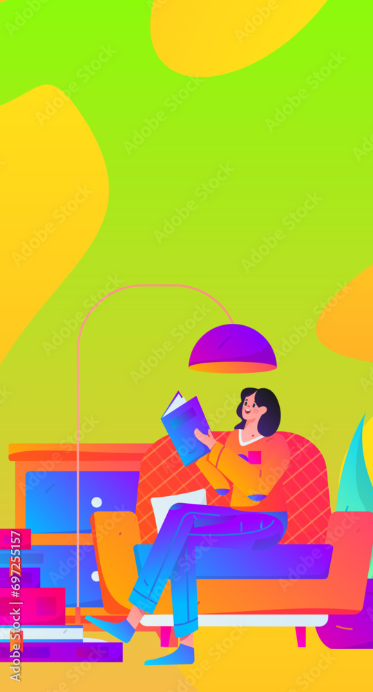 Character reading quietly vector concept operation hand drawn illustration
