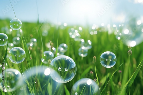 soap bubbles against the grass background