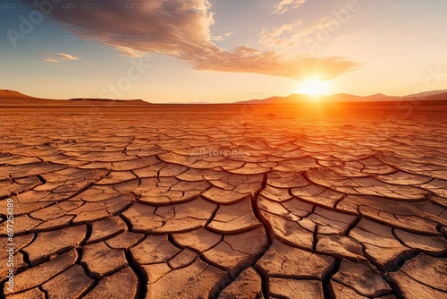 Harsh reality of dry and arid environment likely affected by drought and adverse climate conditions. Cracked and broken terrain reflects impact and lack of water creating barren and landscape photo