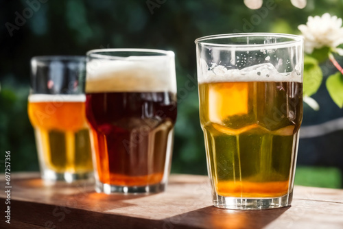 Close-up shot of glasses of beer
