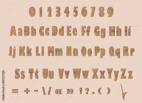 Vintage pattern for print design. wooden alphabet, set of letters and numbers.