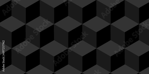 Black and gray seamless pattern Abstract cubes geometric tile and mosaic wall or grid backdrop hexagon technology. Black and gray geometric block cube structure backdrop grid triangle background.