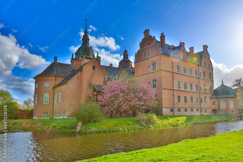 Denmark Vallo Castle view on a sunny spring day