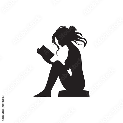 Rainforest Reverie: Woman Reading Silhouette, Canopy of Leaves and Layers of Stories Enveloping Her
